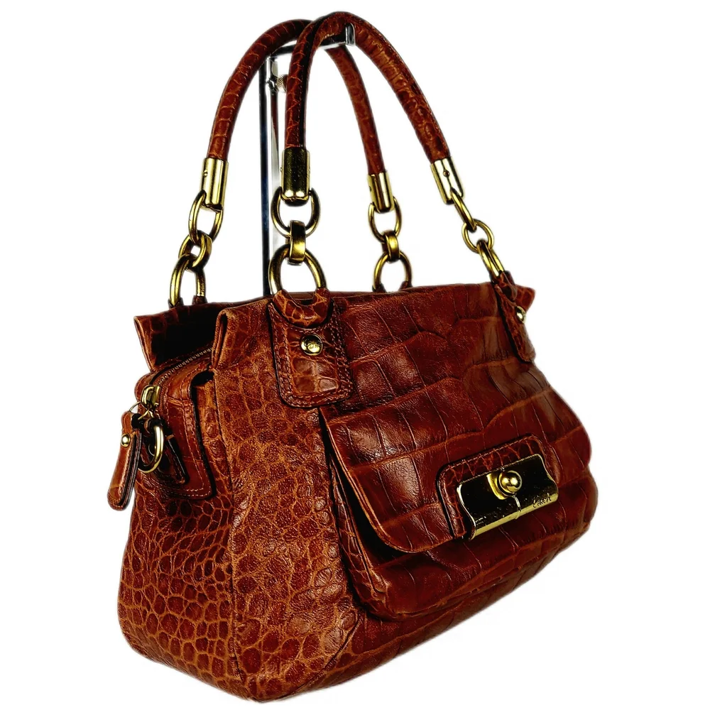 COACH Exotic Croc-Embossed Brown Kristin Satchel w/Extra Strap